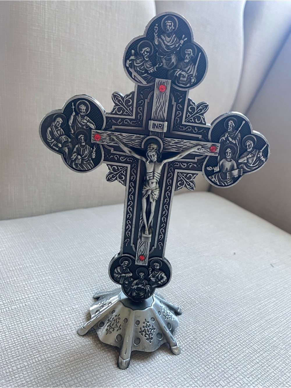 Ornate Standing Crucifix with Red Accent Details